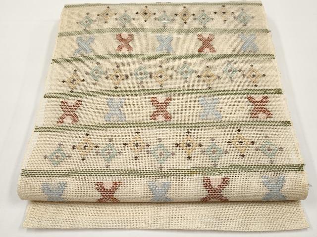 平和屋着物*夏物 八寸名古屋帯 横段菱文 正絹 逸品 CABH6368tx