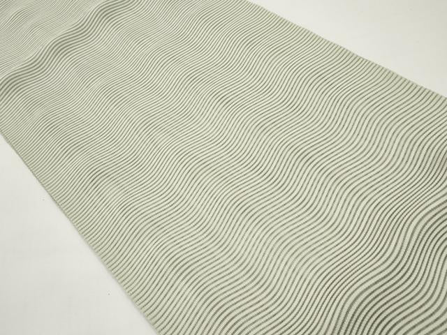 平和屋着物*夏物 八寸名古屋帯 絽綴れ よろけ縞 柳鼠色 正絹 逸品 未使用 CABH6369tx