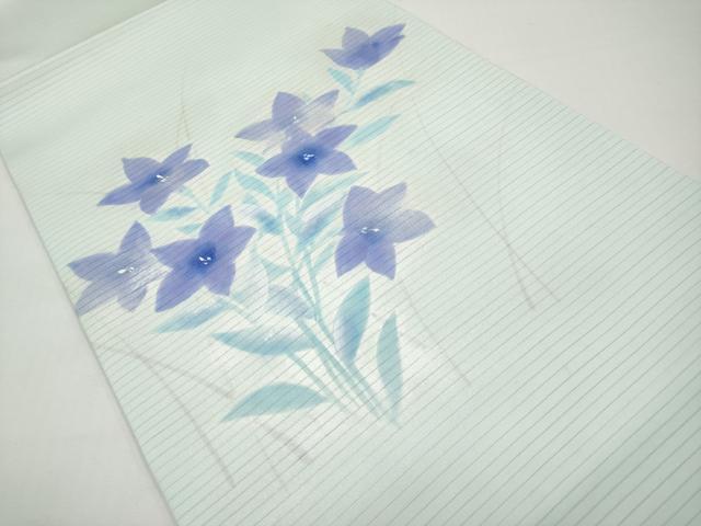 平和屋着物*夏物 絽塩瀬 九寸開き名古屋帯 手描き 桔梗 銀彩 正絹 逸品 CABH6379tx