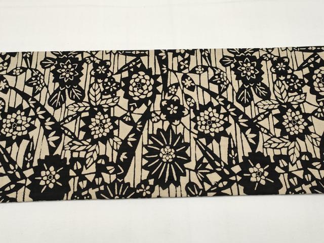 平和屋着物*夏物 八寸名古屋帯 作家物 伊勢型染 枝花文 黒地 正絹 逸品 CABH6386tx