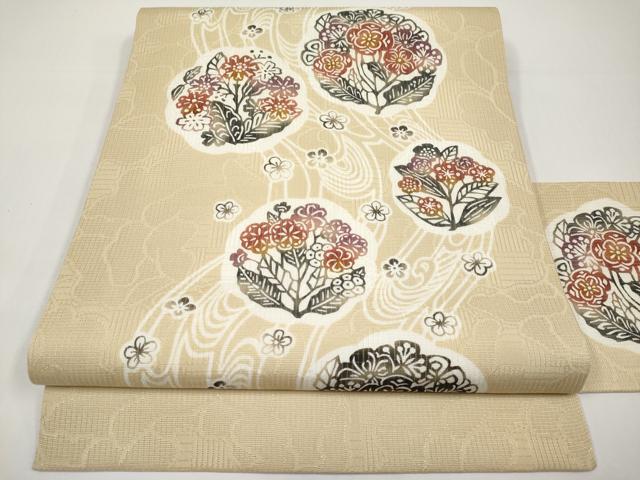 平和屋着物*夏物 九寸名古屋帯 型染 花丸文 正絹 逸品 未使用 CABH6387tx