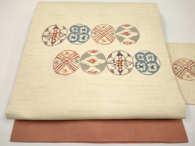 平和屋着物*夏物 九寸名古屋帯 型染め 花丸文 麻 逸品 CABH6389tx