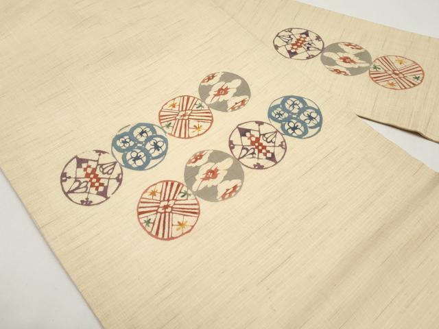 平和屋着物*夏物 九寸名古屋帯 型染め 花丸文 麻 逸品 CABH6389tx