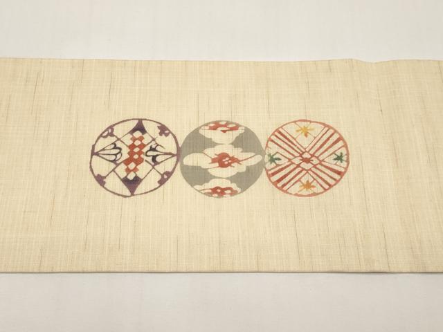平和屋着物*夏物 九寸名古屋帯 型染め 花丸文 麻 逸品 CABH6389tx