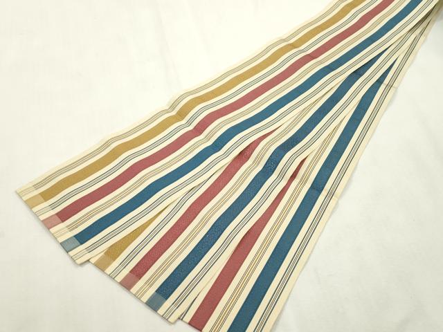 平和屋着物●本場筑前博多織 半幅帯 幾何学間道 一重帯 正絹 逸品 CABH6406dy