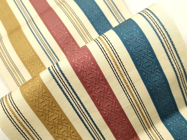 平和屋着物●本場筑前博多織 半幅帯 幾何学間道 一重帯 正絹 逸品 CABH6406dy