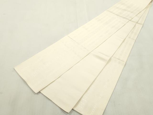 平和屋着物●本場筑前博多織 半幅帯 献上 練色 正絹 逸品 CABH6417dy