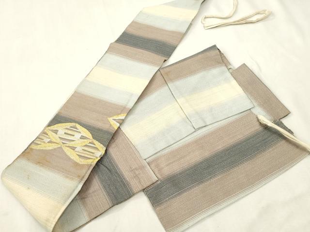 平和屋着物●綴れ つけ帯 菱文 金糸 正絹 逸品 CABH6436dy