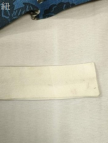 平和屋着物●つけ帯 紬地 藍 型染 草花文 正絹 逸品 CABH6437dy