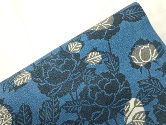 平和屋着物●つけ帯 紬地 藍 型染 草花文 正絹 逸品 CABH6437dy