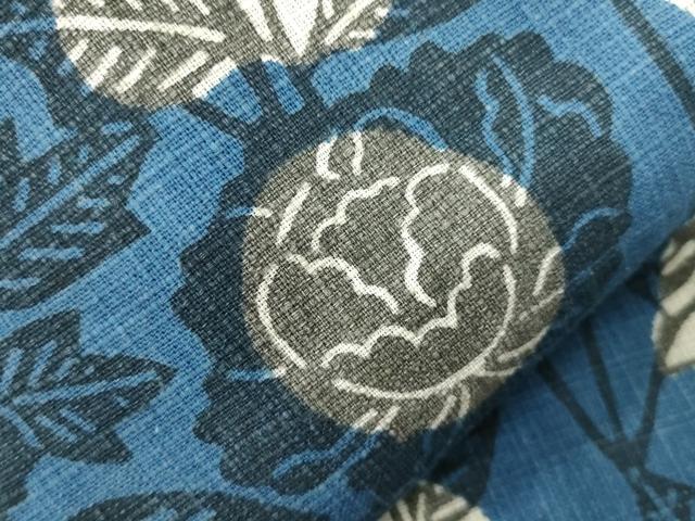 平和屋着物●つけ帯 紬地 藍 型染 草花文 正絹 逸品 CABH6437dy
