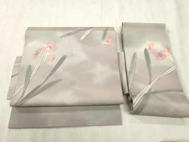 平和屋着物●塩瀬 つけ帯 手描き ろうけつ染め 草花文 正絹 逸品 CABH6438dy
