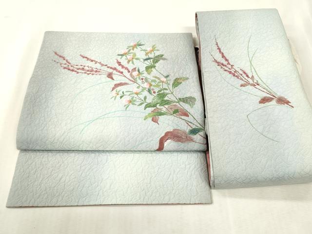 平和屋着物●つけ帯 手描き 和紙 草花文 正絹 逸品 CABH6440dy