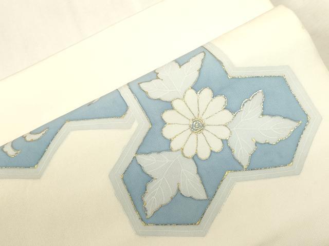 平和屋着物●塩瀬 つけ帯 草花文 金彩 正絹 逸品 CABH6442dy