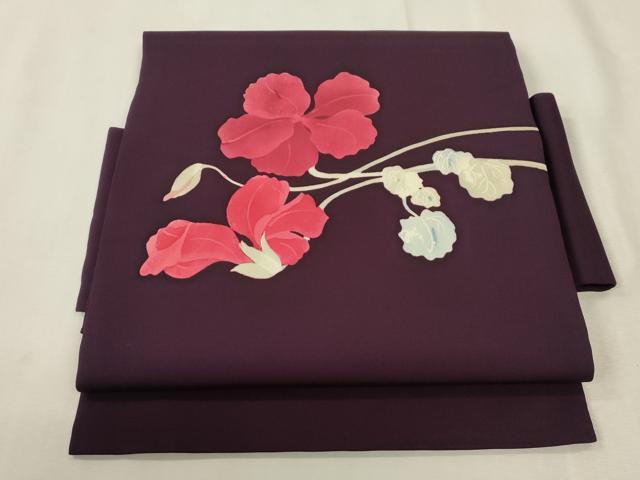 平和屋着物●塩瀬 つけ帯 ろうけつ染め 草花文 正絹 逸品 CABH6443dy