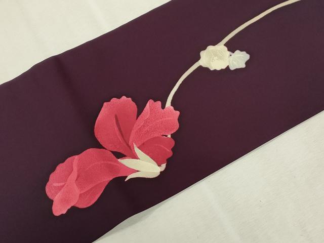平和屋着物●塩瀬 つけ帯 ろうけつ染め 草花文 正絹 逸品 CABH6443dy