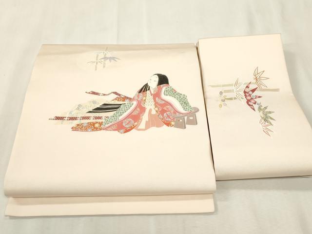 平和屋着物●塩瀬 つけ帯 人物文 正絹 逸品 CABH6444dy