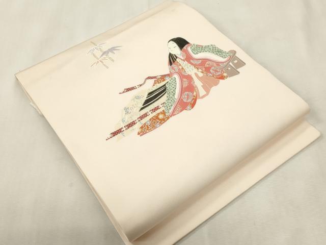 平和屋着物●塩瀬 つけ帯 人物文 正絹 逸品 CABH6444dy
