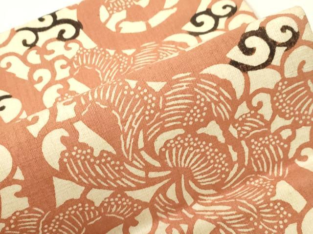 平和屋着物●つけ帯 紬地 型染 更紗唐草文 正絹 逸品 CABH6447dy