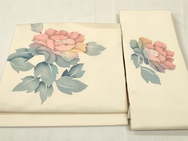 平和屋着物●塩瀬 つけ帯 ろうけつ染め 草花文 正絹 逸品 CABH6448dy