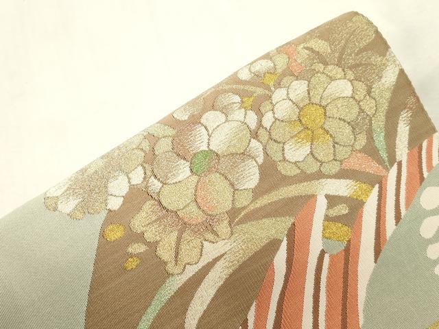平和屋着物●爪掻き本綴れ つけ帯 地紙草花文 金糸 正絹 逸品 CABH6451dy
