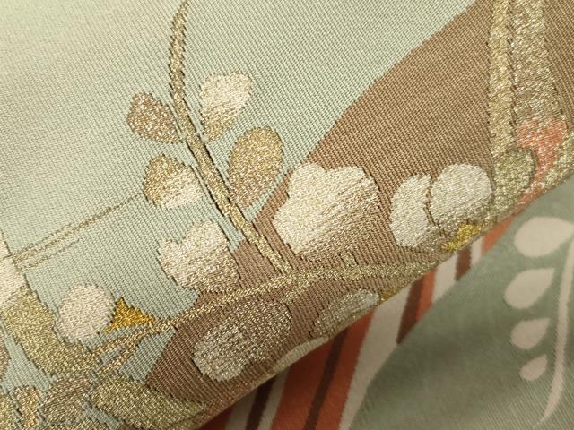 平和屋着物●爪掻き本綴れ つけ帯 地紙草花文 金糸 正絹 逸品 CABH6451dy