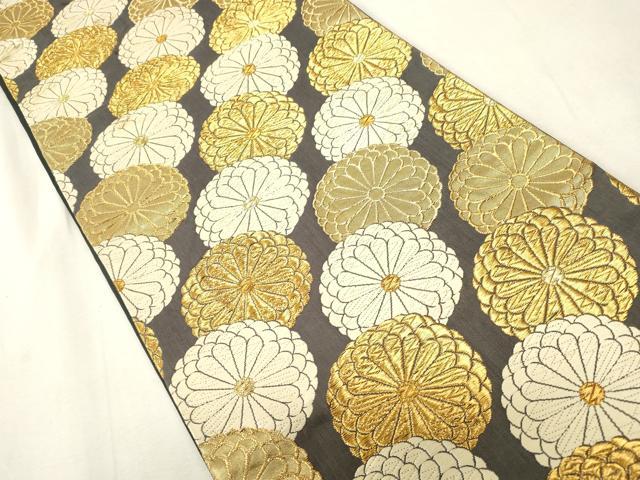 平和屋着物●六通柄袋帯 唐織 菊文様 金糸 正絹 逸品 CABH6454dy