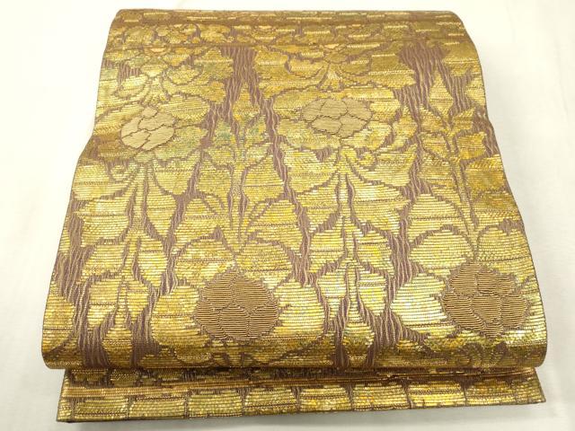 平和屋着物●六通柄袋帯 櫛織 草花文 金糸 正絹 逸品 CABH6458dy