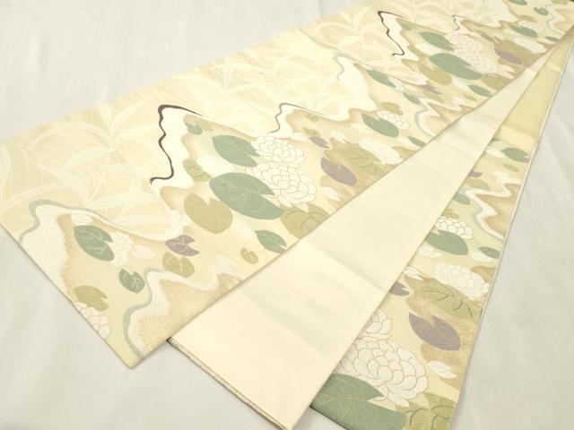 平和屋着物●六通柄袋帯 唐織 蓮 正絹 逸品 CABH6461dy