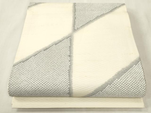 平和屋着物▽九寸開き名古屋帯 スリーシーズン 春夏秋 鹿の子文様 銀糸 正絹 逸品 CABH6464dy