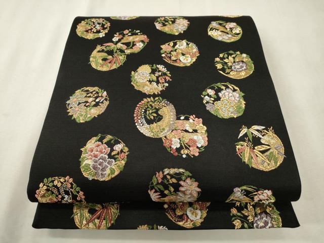 平和屋着物●西陣の老舗 1782年創業 山下織物 六通柄袋帯 唐織 豊公観梅 黒地 金糸 正絹 逸品 未使用 CABH6468dy