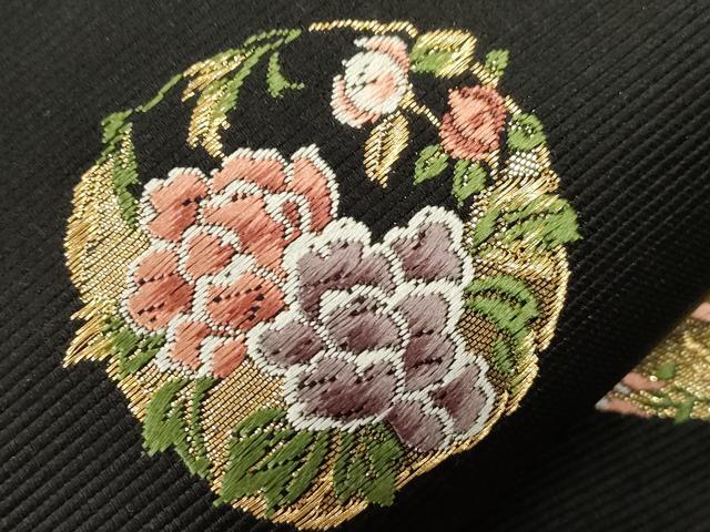 平和屋着物●西陣の老舗 1782年創業 山下織物 六通柄袋帯 唐織 豊公観梅 黒地 金糸 正絹 逸品 未使用 CABH6468dy