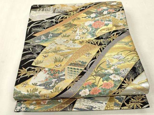 平和屋着物●六通柄袋帯 唐織 瑞華秀映紋 黒地 金銀糸 正絹 逸品 CABH6471dy