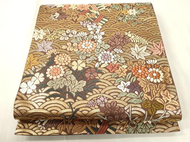 平和屋着物●六通柄袋帯 唐織 青海波花文 正絹 逸品 CABH6474dy