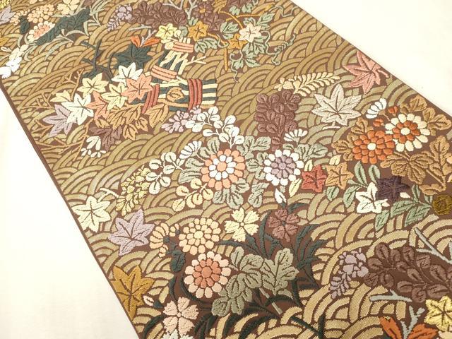 平和屋着物●六通柄袋帯 唐織 青海波花文 正絹 逸品 CABH6474dy
