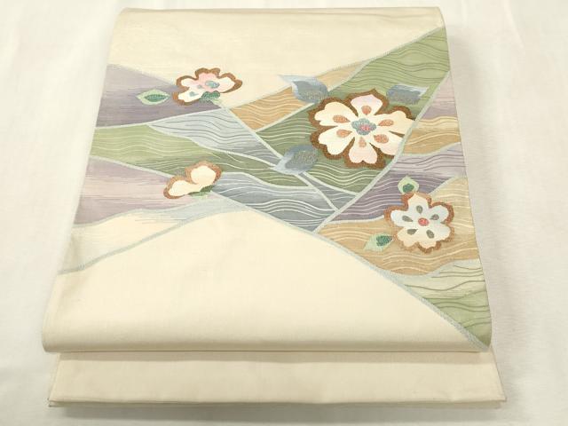 平和屋着物●太鼓柄袋帯 すくい織 切嵌草花文 正絹 逸品 CABH6477dy