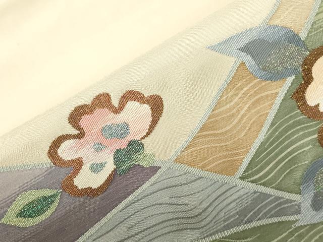 平和屋着物●太鼓柄袋帯 すくい織 切嵌草花文 正絹 逸品 CABH6477dy