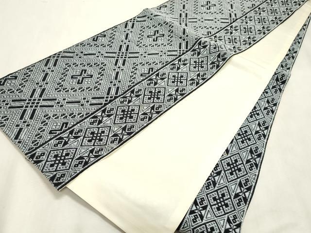 平和屋着物●全通柄袋帯 こぎん刺し 幾何学文 正絹 逸品 CABH6482dy