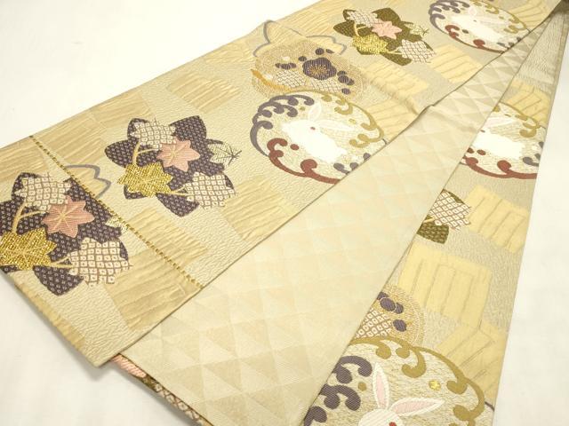 平和屋着物●両面 六通柄袋帯 月うさぎ 金糸 正絹 逸品 CABH6483dy