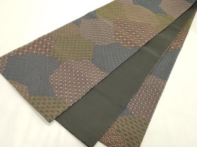平和屋着物●全通柄袋帯 総刺繍 刺し子 吉祥文 黒地 正絹 逸品 CABH6489dy