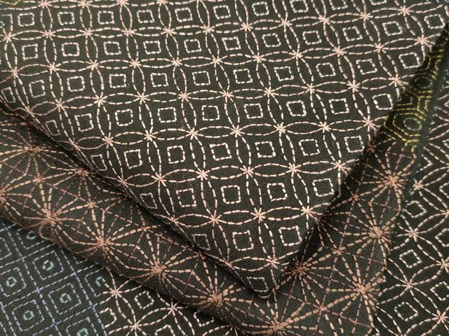 平和屋着物●全通柄袋帯 総刺繍 刺し子 吉祥文 黒地 正絹 逸品 CABH6489dy