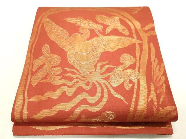 平和屋着物●洛風林 工芸帯地 六通柄 本袋帯 花鳥文 金彩 正絹 逸品 CABH6494dy