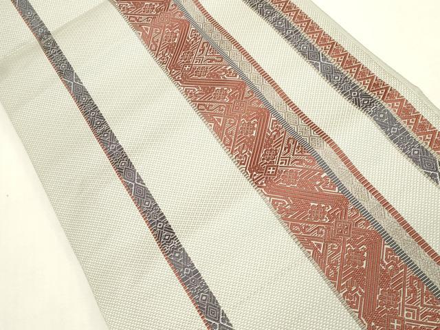 平和屋着物●本場筑前博多織 八寸名古屋帯 幾何学花間道 正絹 逸品 CABH6503dy