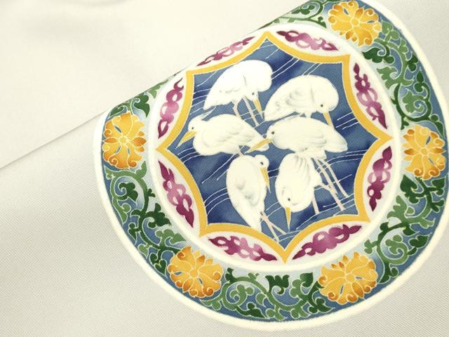 平和屋着物●本加賀友禅作家 水野陽子 塩瀬 九寸名古屋帯 花鳥丸文 正絹 逸品 CABH6505dy