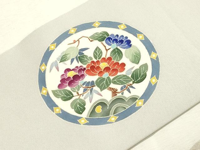 平和屋着物●本加賀友禅作家 水野陽子 塩瀬 九寸名古屋帯 花鳥丸文 正絹 逸品 CABH6505dy
