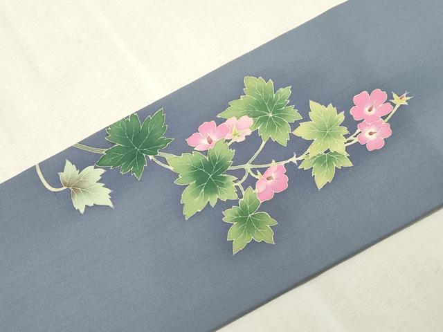 平和屋着物●塩瀬 九寸名古屋帯 友禅 作家物 草花文 正絹 逸品 CABH6507dy