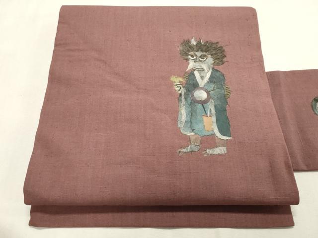 平和屋着物●九寸名古屋帯 紬地 和紙 大津絵 正絹 逸品 CABH6510dy