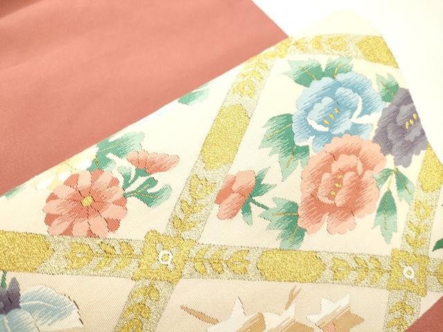 平和屋着物●爪掻き本綴れ 八寸名古屋帯 草花文 金糸 正絹 逸品 CABH6624dy