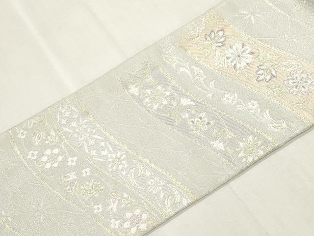 平和屋着物●九寸名古屋帯 草花文 金糸 正絹 逸品 CABH6629dy