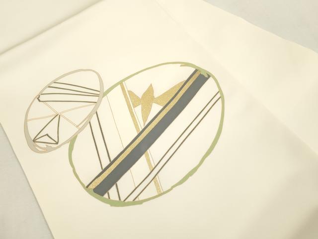 平和屋着物●塩瀬 九寸名古屋帯 幾何学文 金彩 正絹 逸品 CABH6631dy